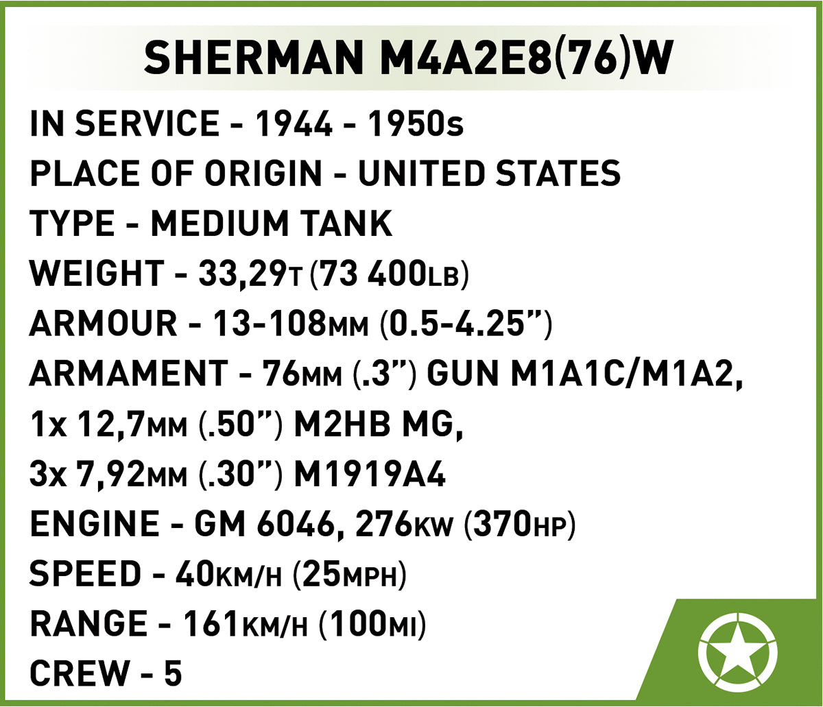 COBI Sherman M4A2E8 „Easy Eight“ Panzer 1:35 (3118) – WWII Klemmbaustein Set mit 865 Teilen