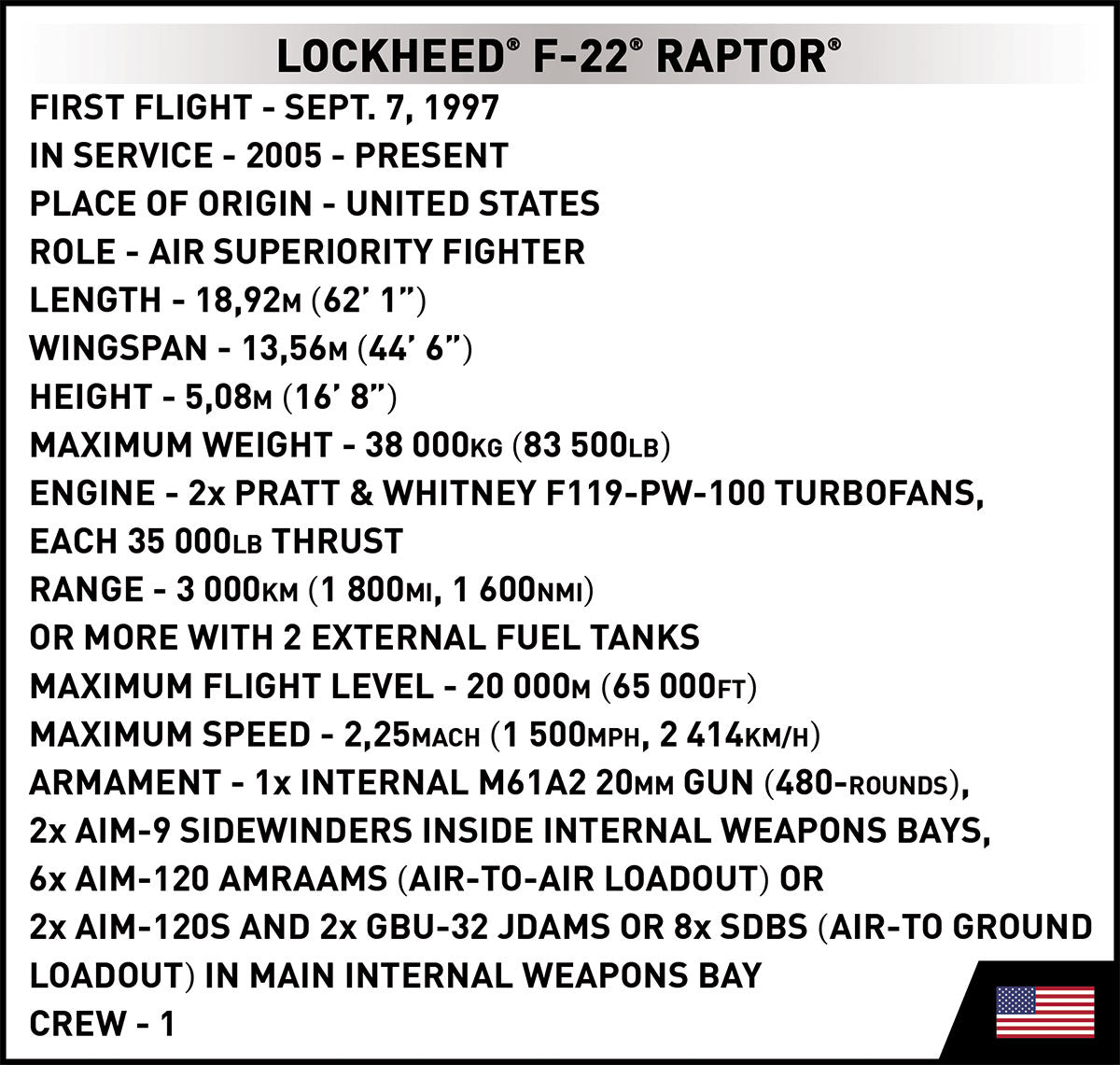 COBI Lockheed F-22 Raptor 1:48 (5855) – Stealth Kampfjet Klemmbaustein Modell mit 695 Teilen