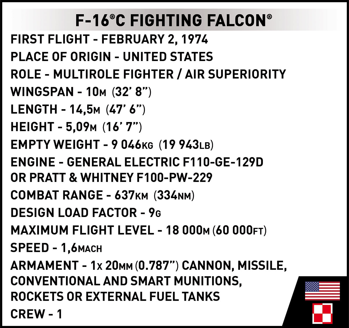 COBI F-16C Fighting Falcon 1:48 (5910) – Kampfjet Klemmbaustein Modell mit 463 Teilen