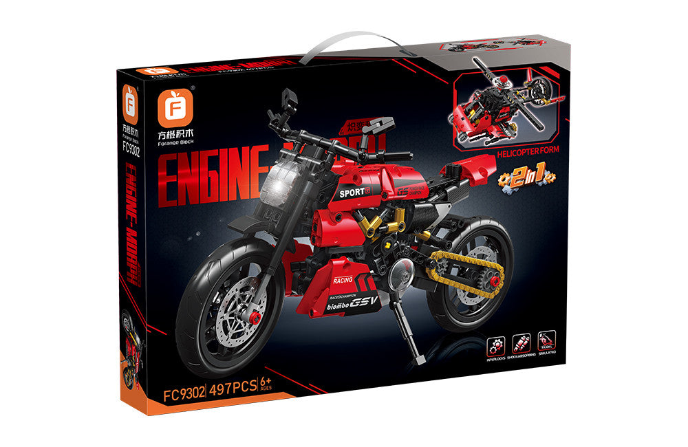 Forange FC9302 Technic-Set – 497 Teile, 2-in-1 Motorrad & Roboter Transformer, Technic-Klemmbausteine