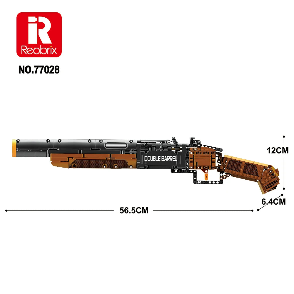 Reobrix Double Barrel Shotgun Klemmbaustein-Set – 1006 Teile, realistische Shotgun-Replica & Technikmodell