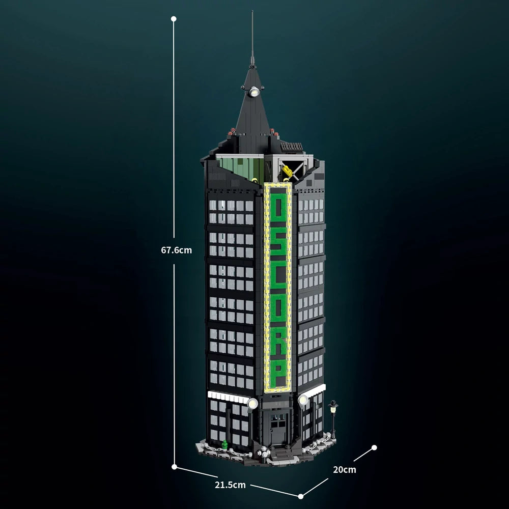 DK 80033 Oscorp Tower Building Klemmbaustein Set mit Licht – Modular Gebäude (2539 Teile)