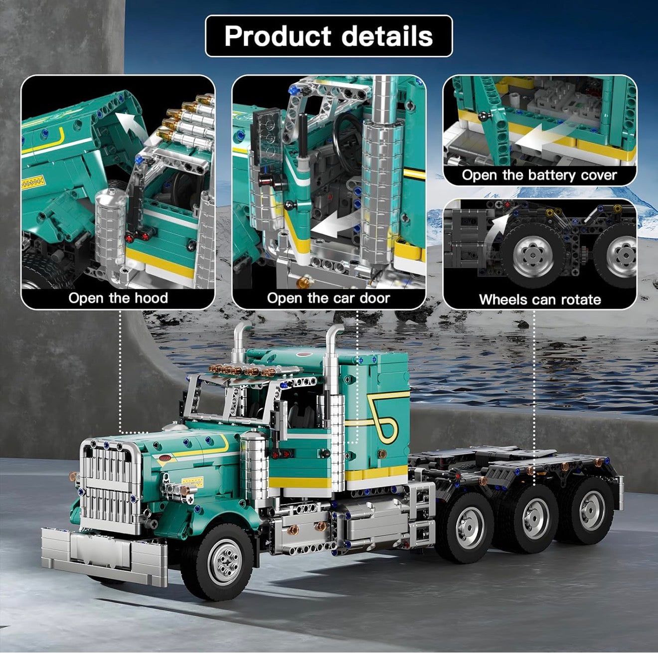Mould King 13201 Peter American Truck – 2064 Teile RC US-Truck Klemmbaustein mit Motoren