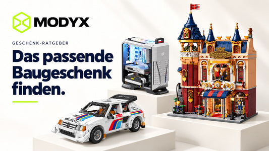 MODYX Geschenk-Ratgeber mit Mould King Rallyeauto, PANTASY Gaming-PC und Toy Store Spielzeugladen
