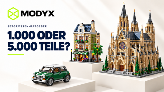 MODYX Setgrößen-Ratgeber: Klemmbaustein-Auto, Haus und großes Bauwerk im Vergleich