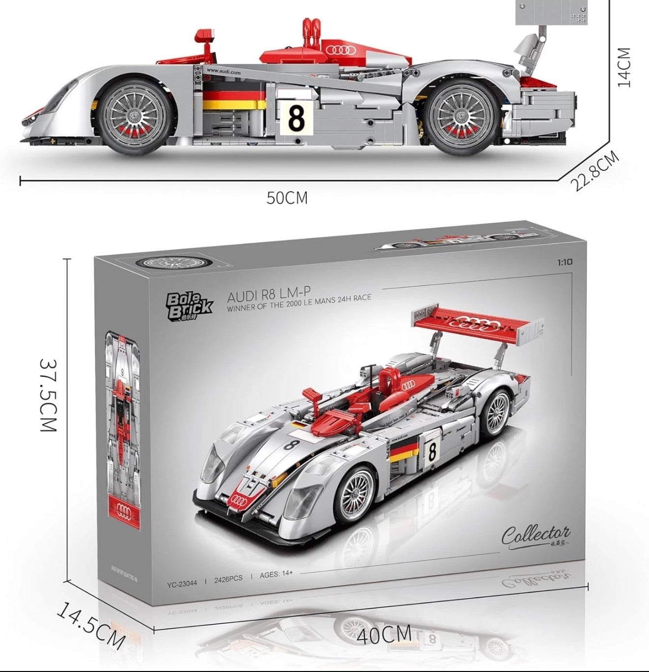 Baka Bole Brick Audi R8 LM RC-Technik-Set (2426 Teile) – Klemmbaustein-Modell mit Fernsteuerung & Detaillierter Konstruktion