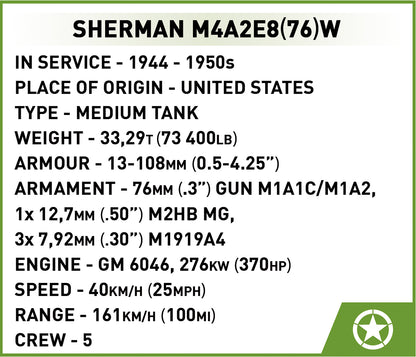 COBI Sherman M4A2E8 „Easy Eight“ Panzer 1:35 (3118) – WWII Klemmbaustein Set mit 865 Teilen