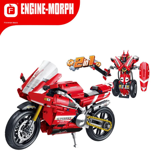 Forange FC9306 Engine-Morph Technic-Set – 594 Teile, Transformer-Modell Motorrad & Roboter, Technic-Klemmbausteine