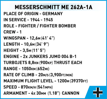 COBI Messerschmitt Me 262 A-1a 1:32 (5721) – Düsenjäger Klemmbaustein Modell mit 390 Teilen