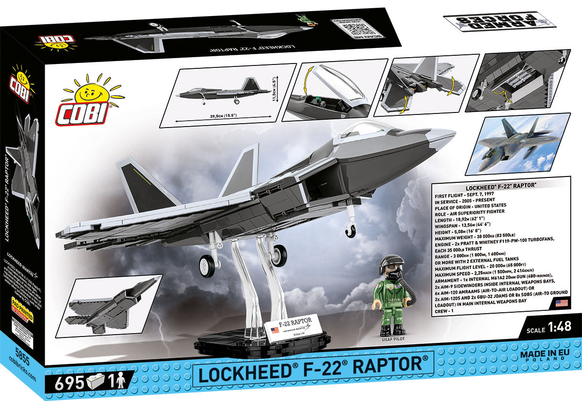 COBI Lockheed F-22 Raptor 1:48 (5855) – Stealth Kampfjet Klemmbaustein Modell mit 695 Teilen