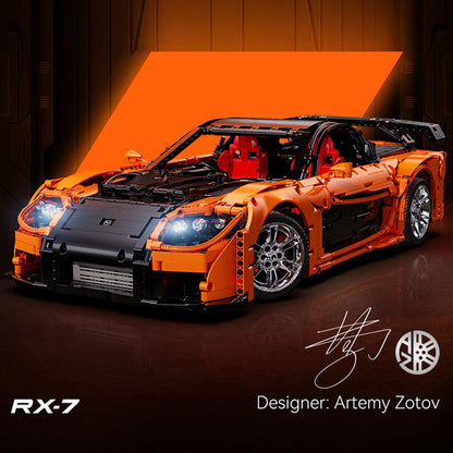 Premium CaDA Mazda RX-7 1:8 Klemmbaustein-Set (3182 Teile) mit RC-Fernsteuerung, LED-Beleuchtung & High-Detail Technik-Modell