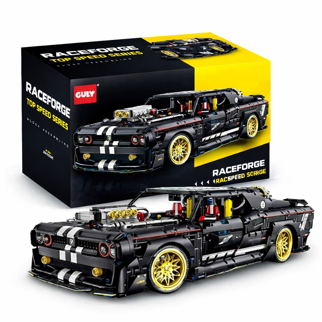 GULY 10637 Dodge Challenger 1:8 Technic – 3751 Teile Muscle Car mit V8 Motor, LED, Rauchfunktion & RC
