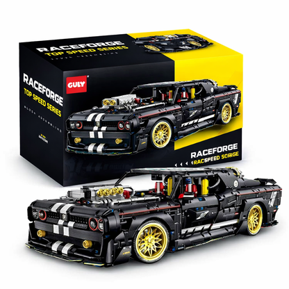 GULY 10637 Dodge Challenger 1:8 Technic – 3751 Teile Muscle Car mit V8 Motor, LED, Rauchfunktion & RC