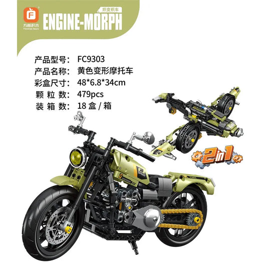 Forange FC9303 Technic Engine-Morph Motorcycle – 2-in-1 Technic-Bausatz, Motorrad & Roboter, 600+ Teile