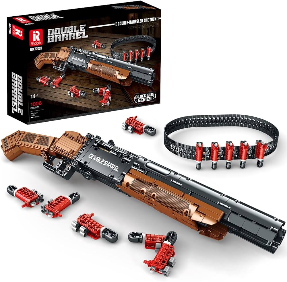 Reobrix Double Barrel Shotgun Klemmbaustein-Set – 1006 Teile, realistische Shotgun-Replica & Technikmodell
