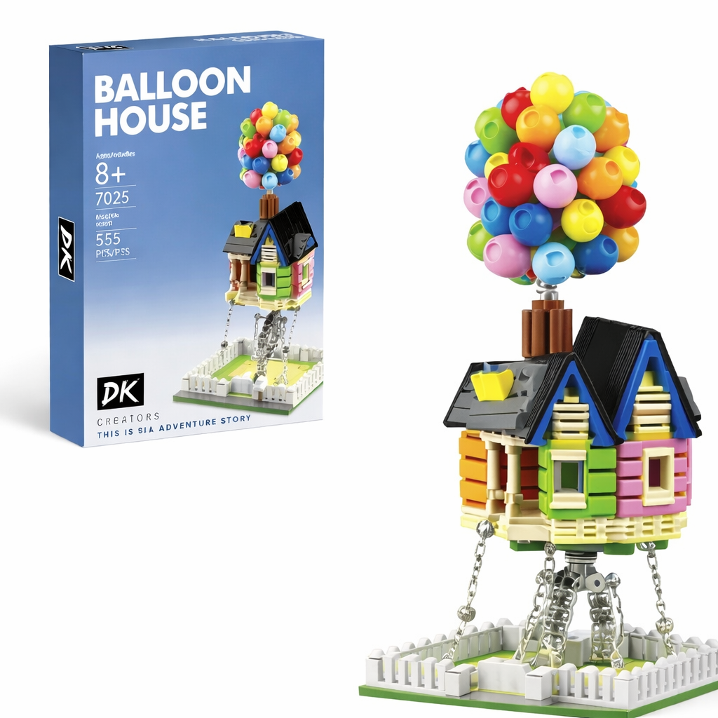 DK-7025 Fliegendes Haus – Detailreiches Klemmbaustein-Display mit Ballons (686 Teile)