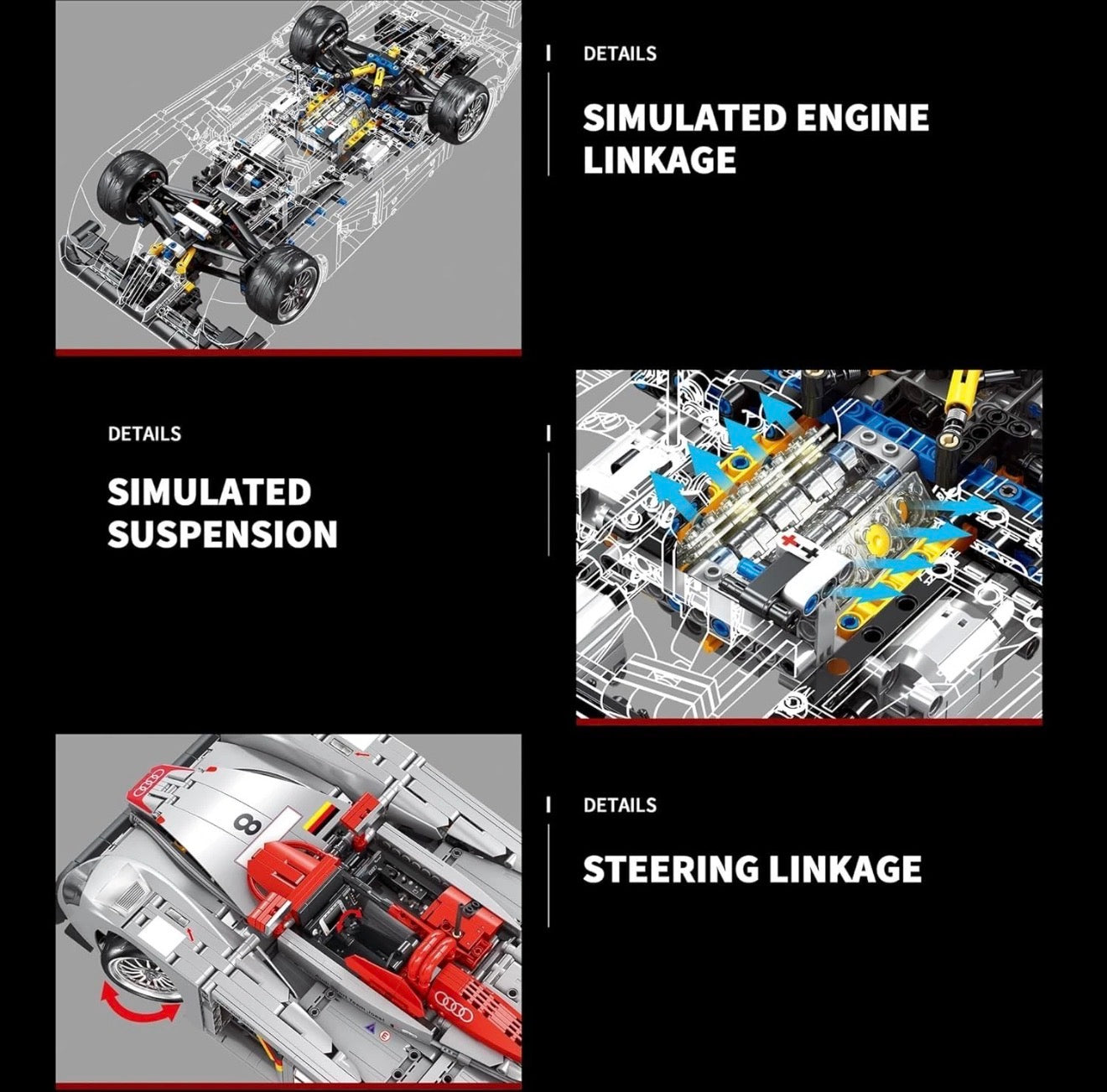 Baka Bole Brick Audi R8 LM RC-Technik-Set (2426 Teile) – Klemmbaustein-Modell mit Fernsteuerung & Detaillierter Konstruktion