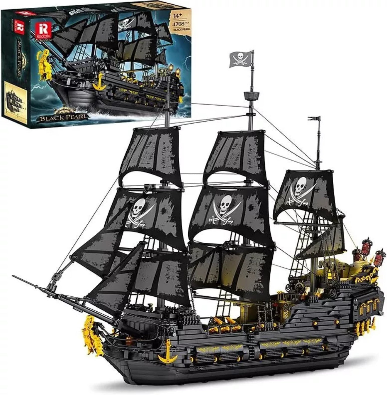 ReoBrix 66036 Black Pearl Piratenschiff-Set – 4910 Teile, High-Detail Klemmbaustein-Modell mit Funktionsdetails für Sammler