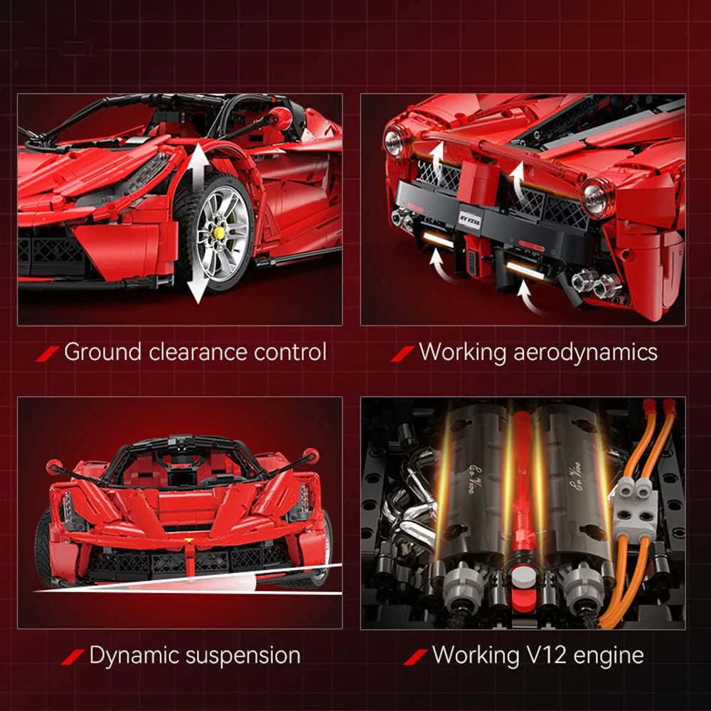 Premium CaDA LaFerrari Klemmbaustein-Set (Hypercar C61505W) – 1:8 Modell mit RC-Funktionen, LED-Beleuchtung & High-Detail Technik