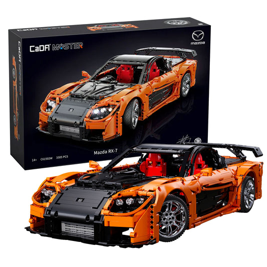 Premium CaDA Mazda RX-7 1:8 Klemmbaustein-Set (3182 Teile) mit RC-Fernsteuerung, LED-Beleuchtung & High-Detail Technik-Modell