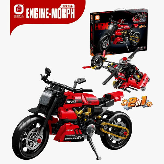 Forange FC9302 Technic-Set – 497 Teile, 2-in-1 Motorrad & Roboter Transformer, Technic-Klemmbausteine