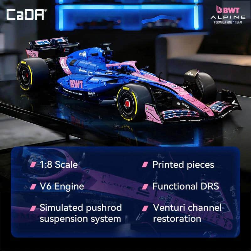 CaDA BWT Alpine F1 Team A525 C64012W – Formel 1 Klemmbaustein Modellauto 1:8 mit 2173 Teilen