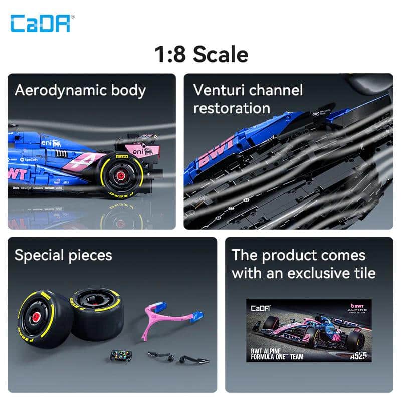 CaDA BWT Alpine F1 Team A525 C64012W – Formel 1 Klemmbaustein Modellauto 1:8 mit 2173 Teilen