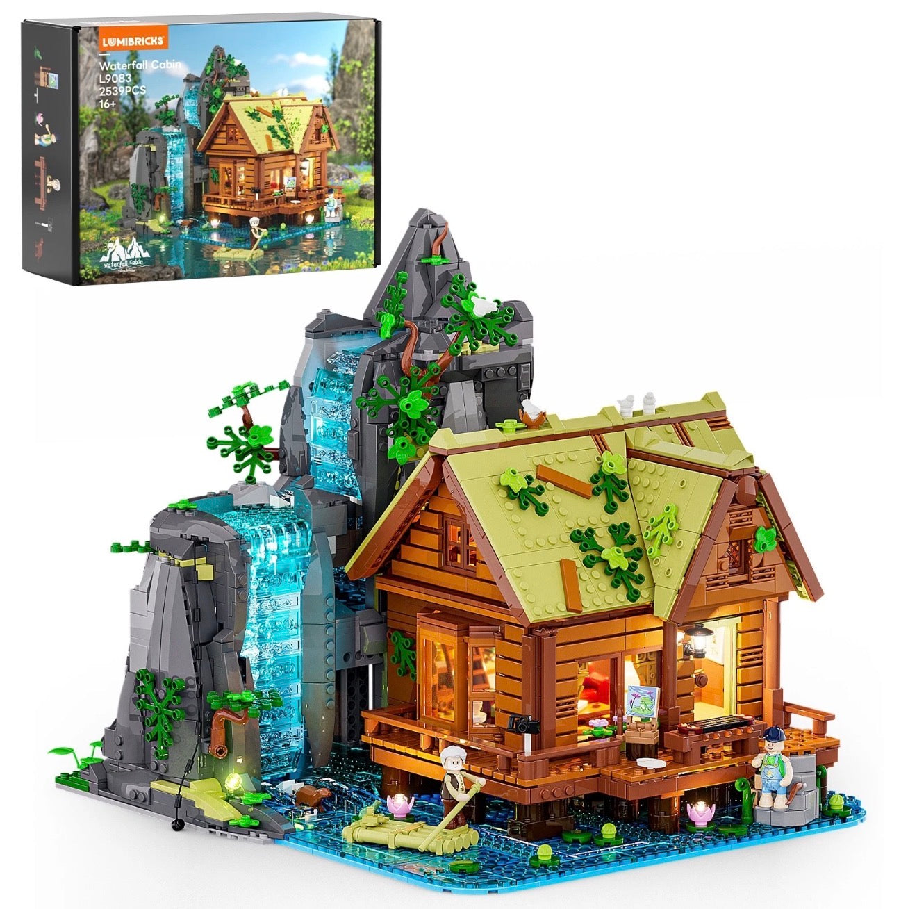 Lumibricks L9083 Waterfall Cabin – 2539 Teile Berghütte mit Wasserfall & LED Klemmbausteine
