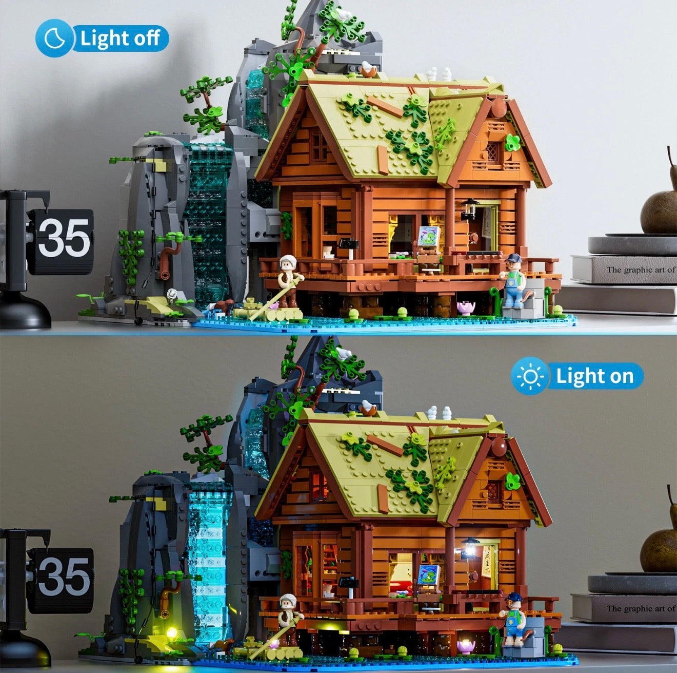 Lumibricks L9083 Waterfall Cabin – 2539 Teile Berghütte mit Wasserfall & LED Klemmbausteine