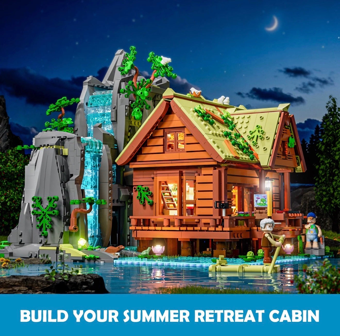 Lumibricks L9083 Waterfall Cabin – 2539 Teile Berghütte mit Wasserfall & LED Klemmbausteine