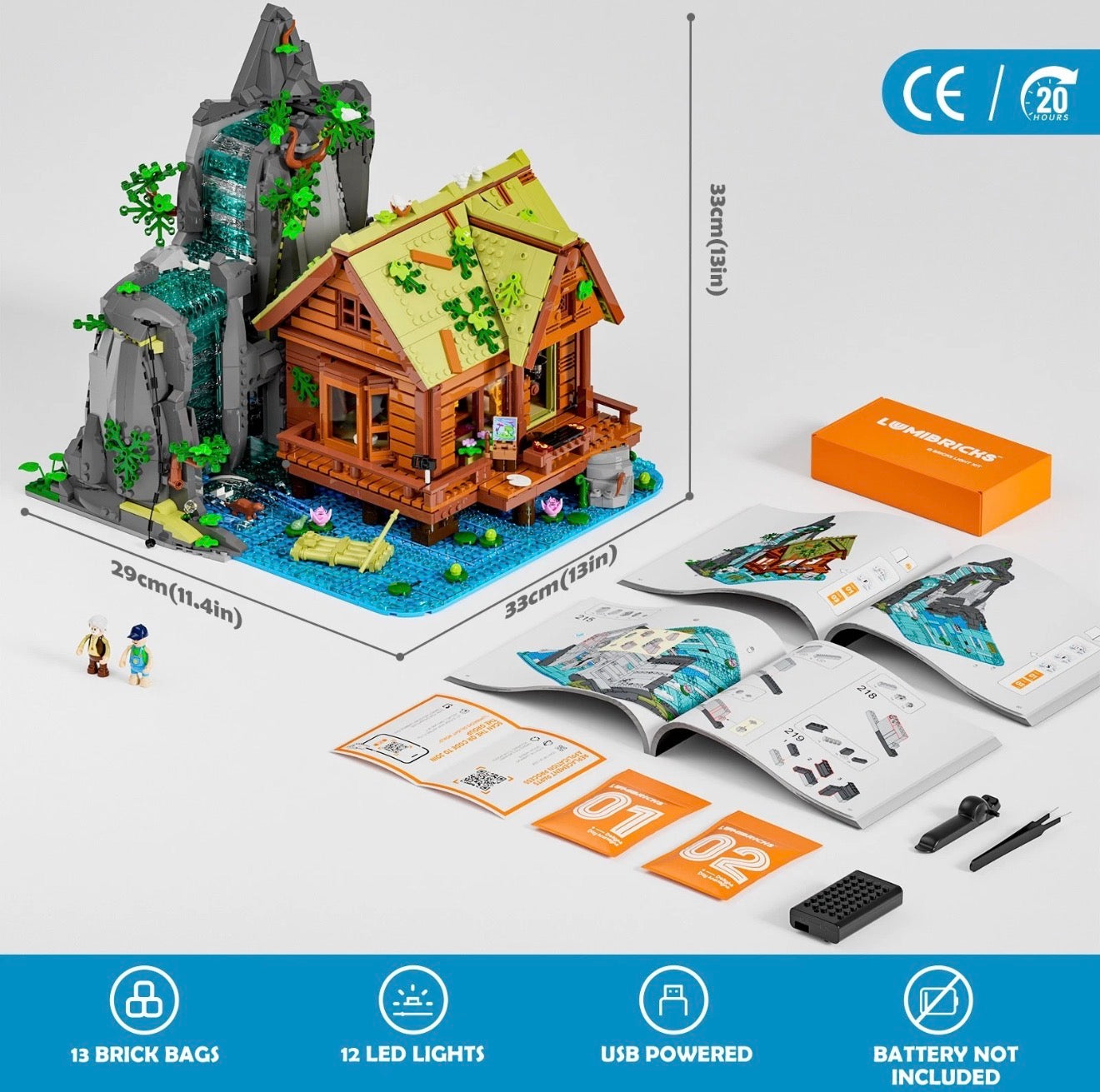 Lumibricks L9083 Waterfall Cabin – 2539 Teile Berghütte mit Wasserfall & LED Klemmbausteine