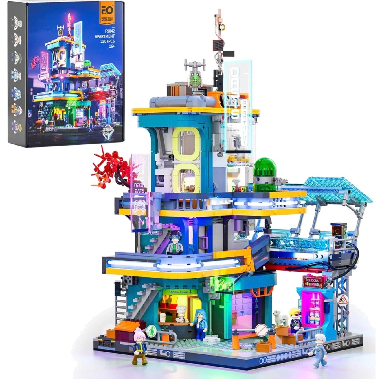 Lumibricks F9042 Cyberpunk Apartments – 2507 Teile Modular Gebäude mit LED Klemmbausteine