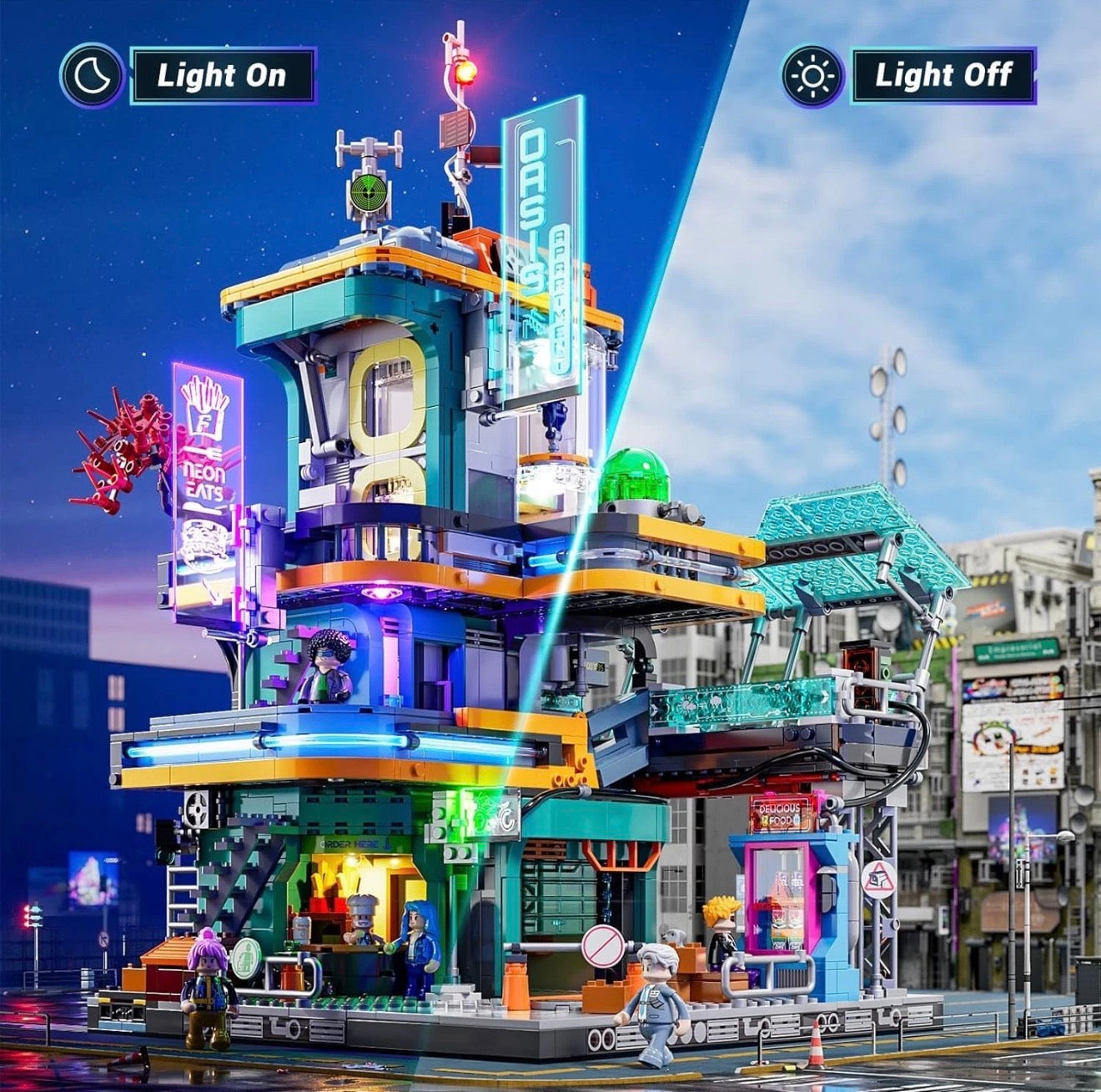 Lumibricks F9042 Cyberpunk Apartments – 2507 Teile Modular Gebäude mit LED Klemmbausteine