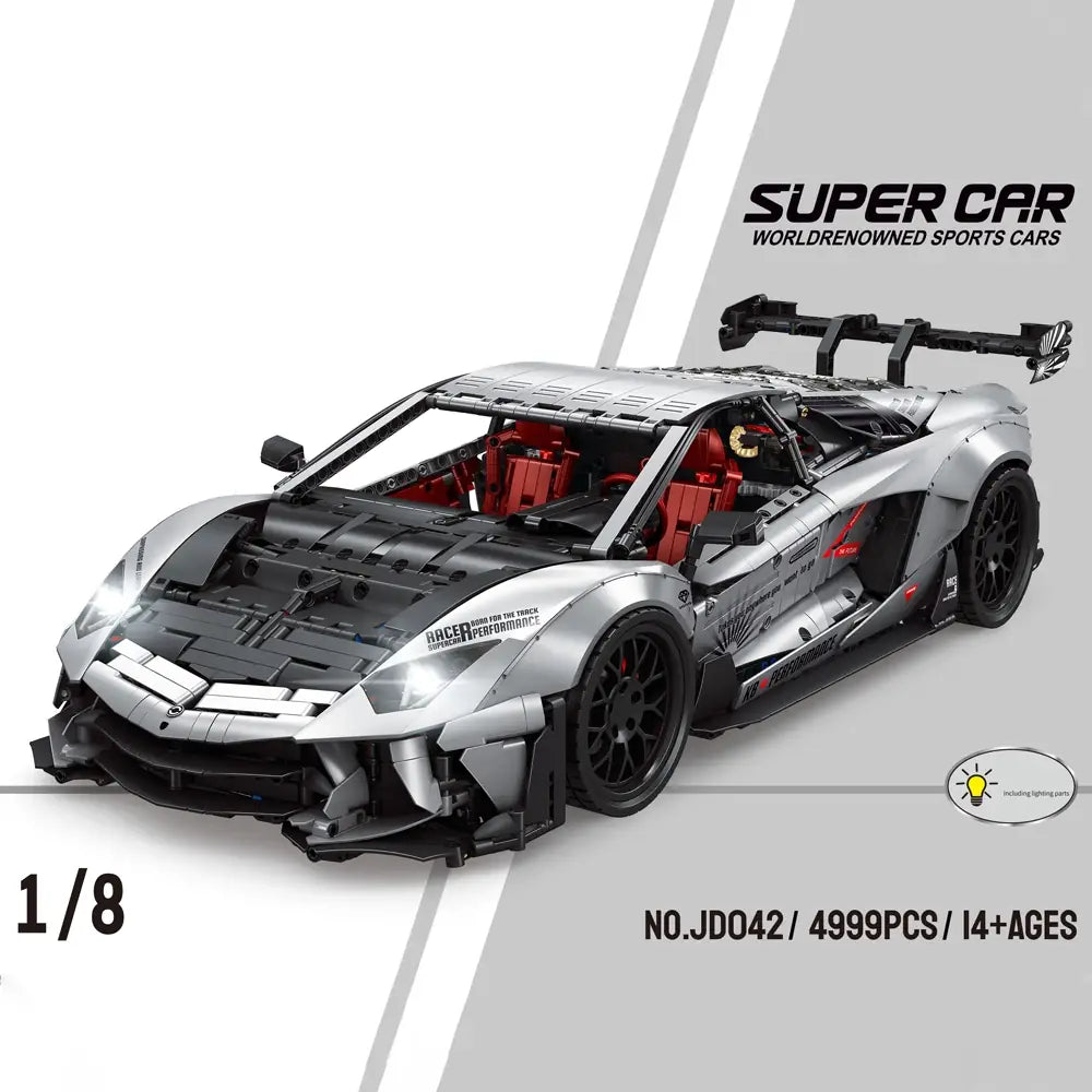 Small Angle JD042 Super Car – Technik-Sportwagen im Maßstab 1:8 mit Beleuchtung, 4.999 Teile