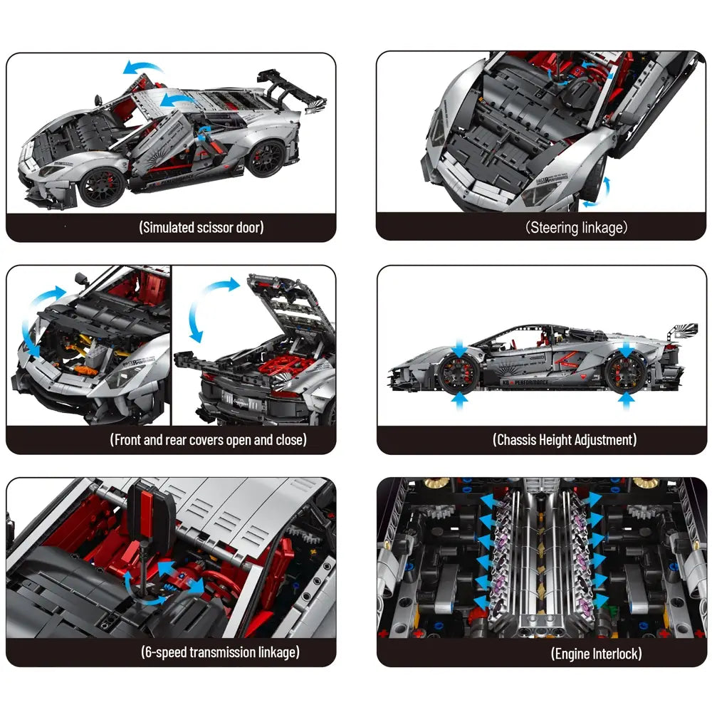 Small Angle JD042 Super Car – Technik-Sportwagen im Maßstab 1:8 mit Beleuchtung, 4.999 Teile