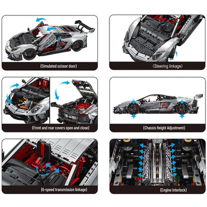 Small Angle JD042 Super Car – Technik-Sportwagen im Maßstab 1:8 mit Beleuchtung, 4.999 Teile