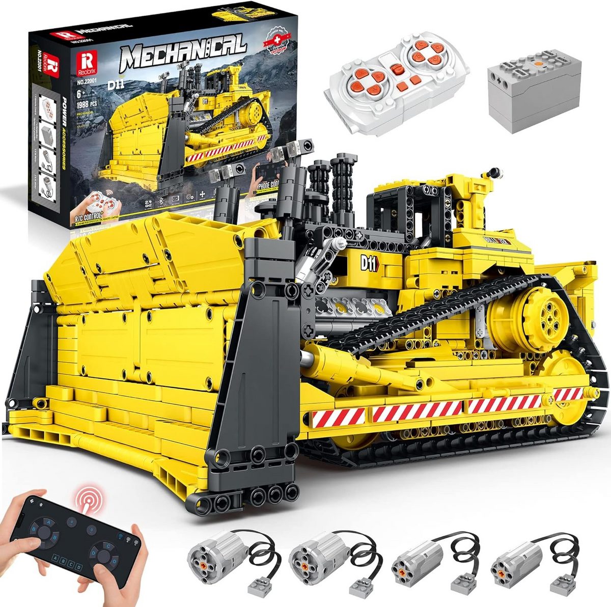 REOBRIX 22001 Mechanical Bulldozer – RC-Ferngesteuerter Bulldozer-Bausatz | 1988 Teile Technik-Set