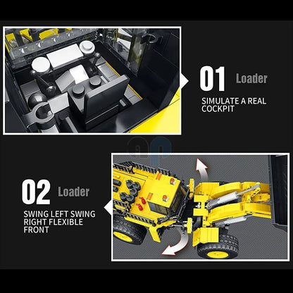 REOBRIX 22009 Gelber Radlader – Dynamisches Klemmbaustein-Modell | 1876 Teile Bau-Set