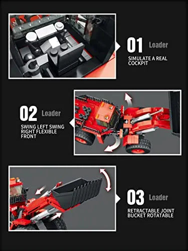 REOBRIX 22010 Roter Radlader – Dynamisches Klemmbaustein-Modell | 600+ Teile Bau-Set