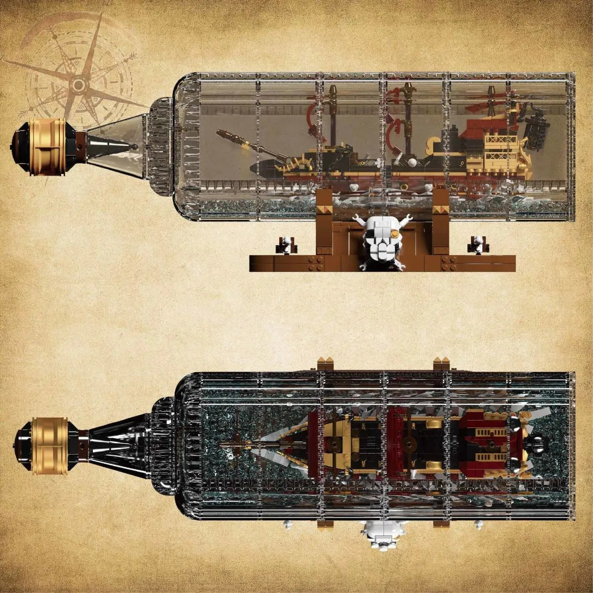 Mould King 10066 Queen Revenger Ship in a Bottle – 2488 Teile Flaschenschiff Modell | 54 cm Display-Set | Klemmbausteine