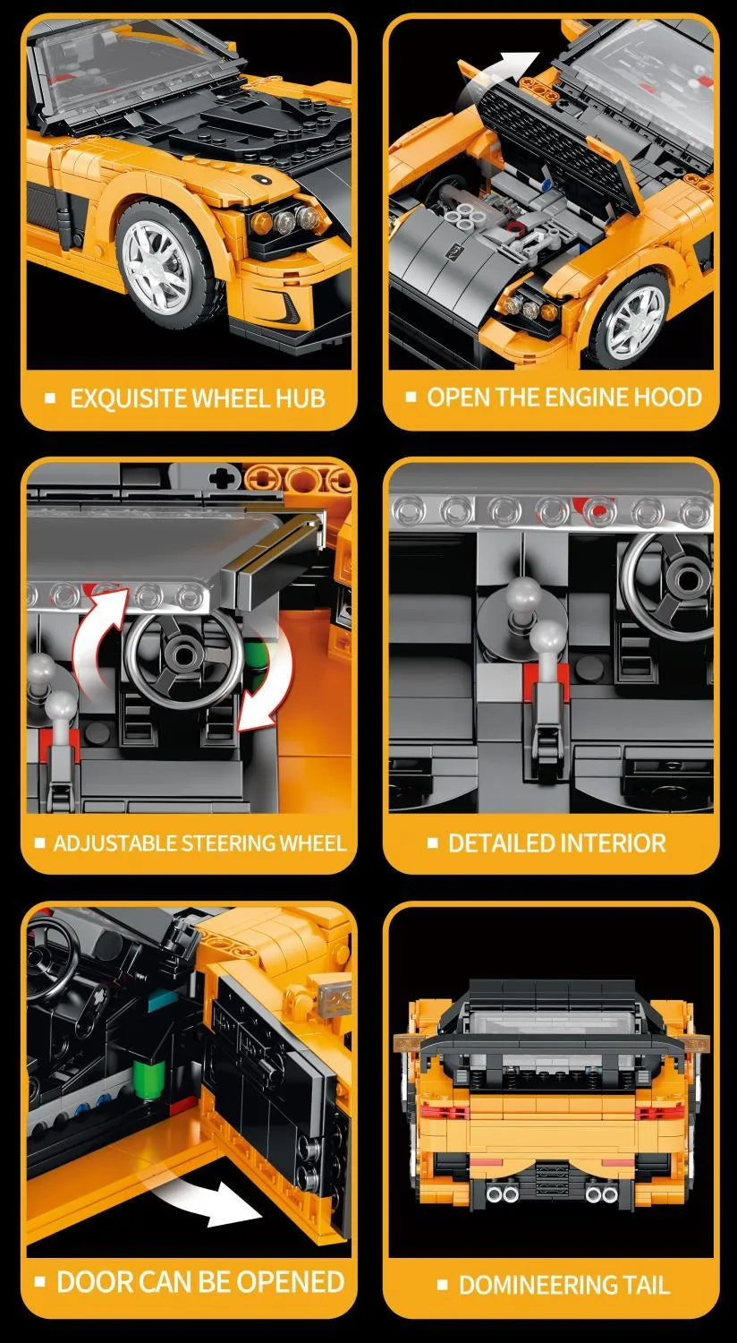 REOBRIX 11029 Mazda RX-7 Supercar – 1482 Teile Klemmbaustein-Modell | 1:12 Sportwagen Baukasten