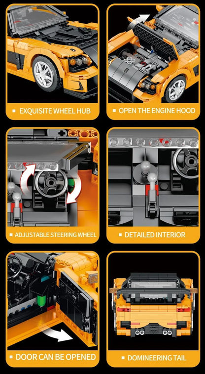 REOBRIX 11029 Mazda RX-7 Supercar – 1482 Teile Klemmbaustein-Modell | 1:12 Sportwagen Baukasten