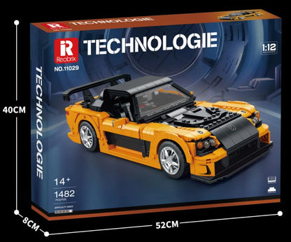 REOBRIX 11029 Mazda RX-7 Supercar – 1482 Teile Klemmbaustein-Modell | 1:12 Sportwagen Baukasten