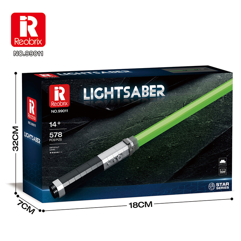 REOBRIX 99011 Grünes Lichtschwert – 712 Teile Bau-Set | Leuchtendes Star-Wars-inspiriertes Modell