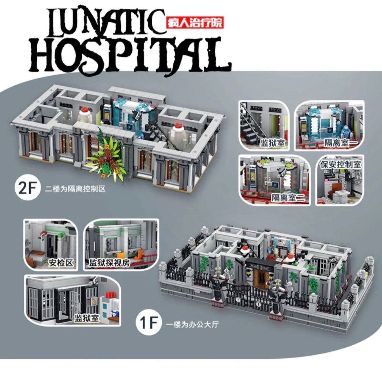 Panlos Lunatic Hospital – 7275 Teile Klemmbaustein-Set | Großes Horror-Modell | Display-Haus