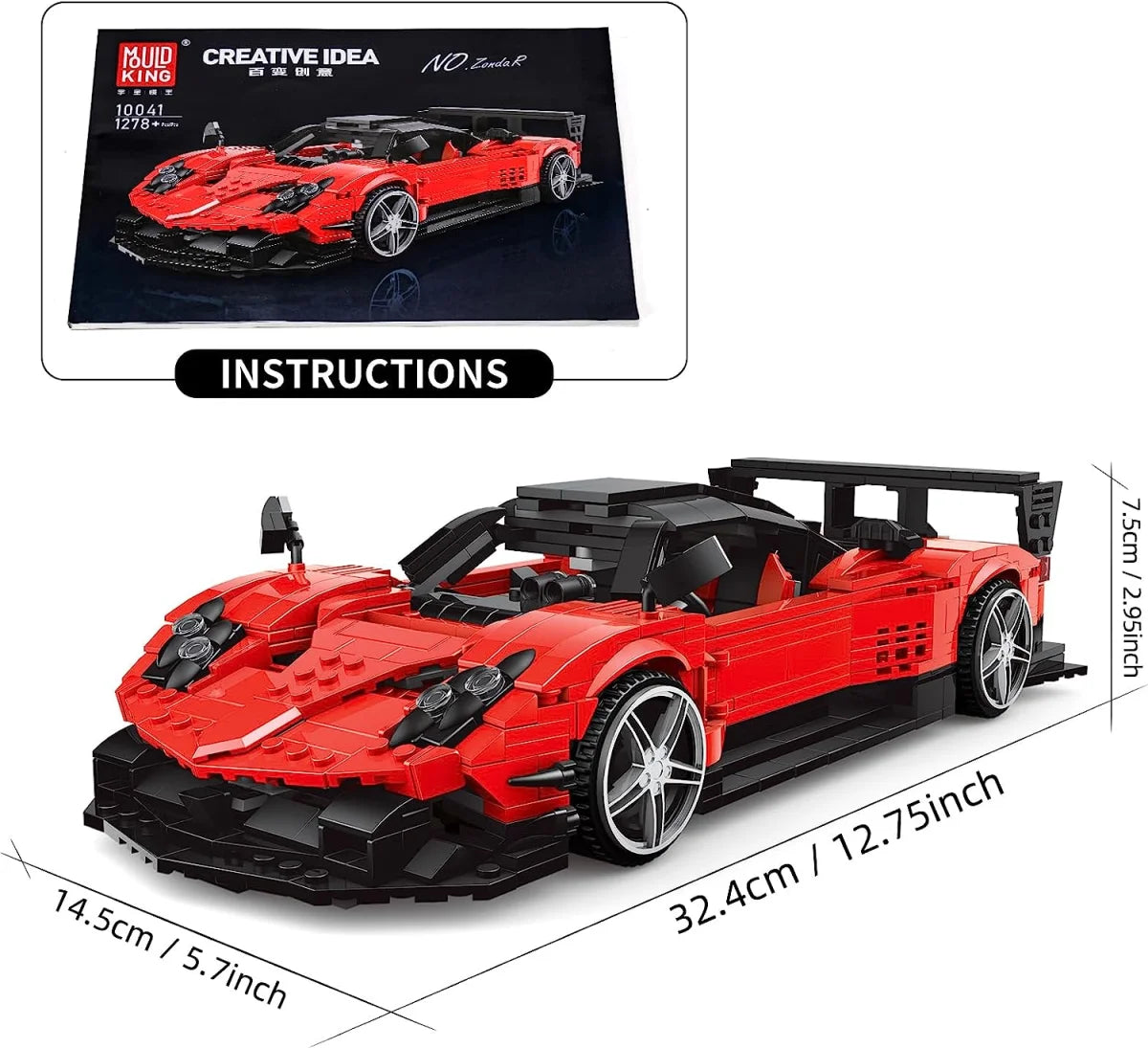 Mould King 10041 Zonda R 1:14 – Supercar Klemmbaustein-Modell mit 1.278 Teilen