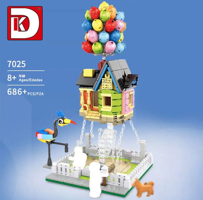 DK-7025 Fliegendes Haus – Detailreiches Klemmbaustein-Display mit Ballons (686 Teile)