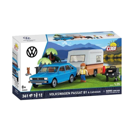 COBI 24643 Volkswagen Passat B1 Caravan – 361 Teile Klemmbaustein Auto mit Wohnwagen 1:35