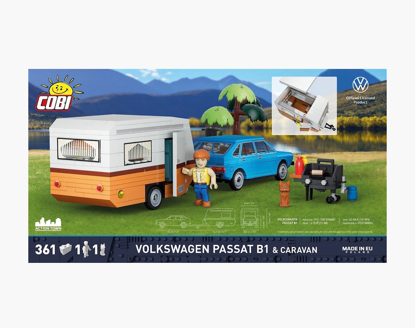 COBI 24643 Volkswagen Passat B1 Caravan – 361 Teile Klemmbaustein Auto mit Wohnwagen 1:35
