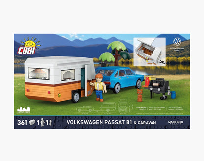 COBI 24643 Volkswagen Passat B1 Caravan – 361 Teile Klemmbaustein Auto mit Wohnwagen 1:35